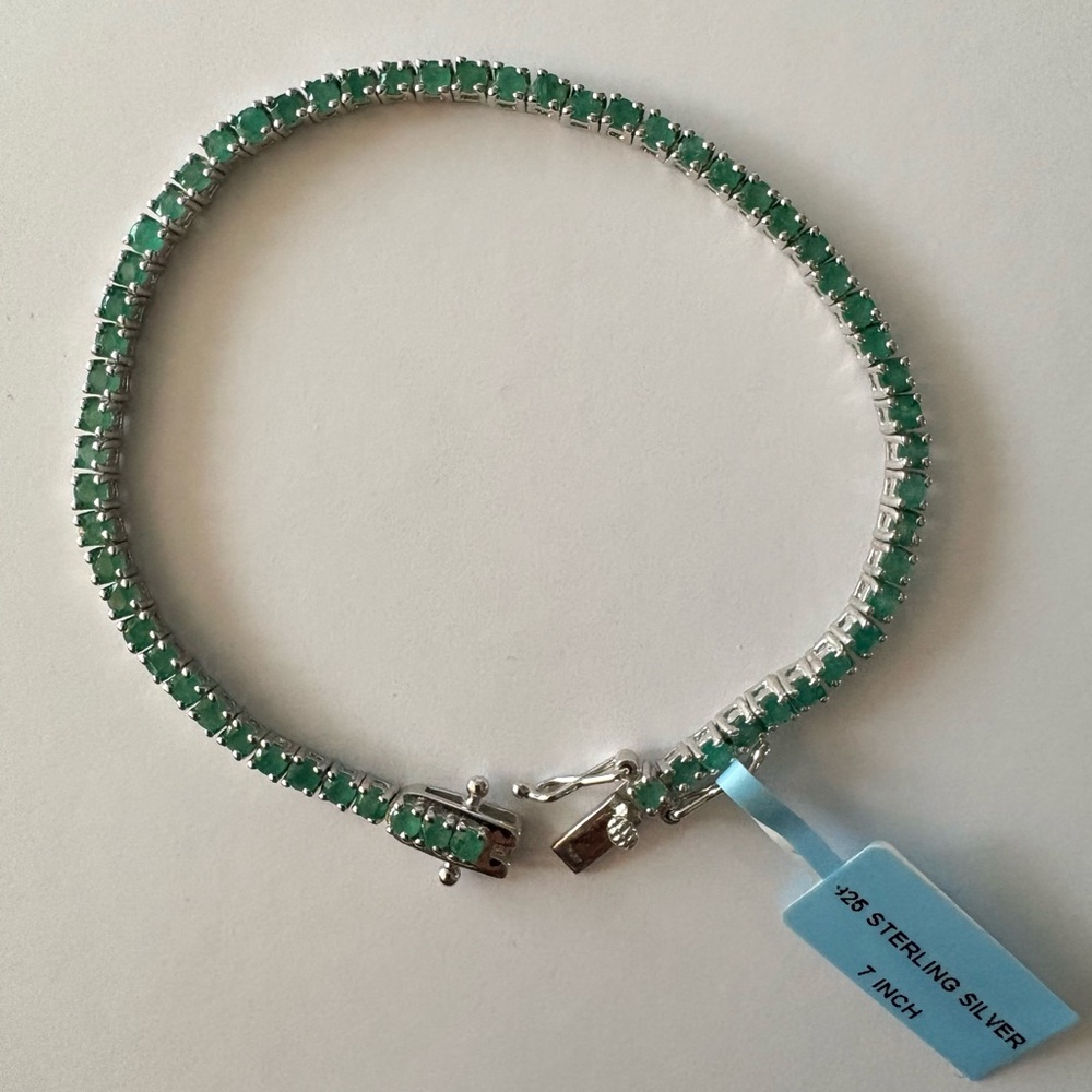 Sterling Silver and Emerald 7” Tennis Bracelet